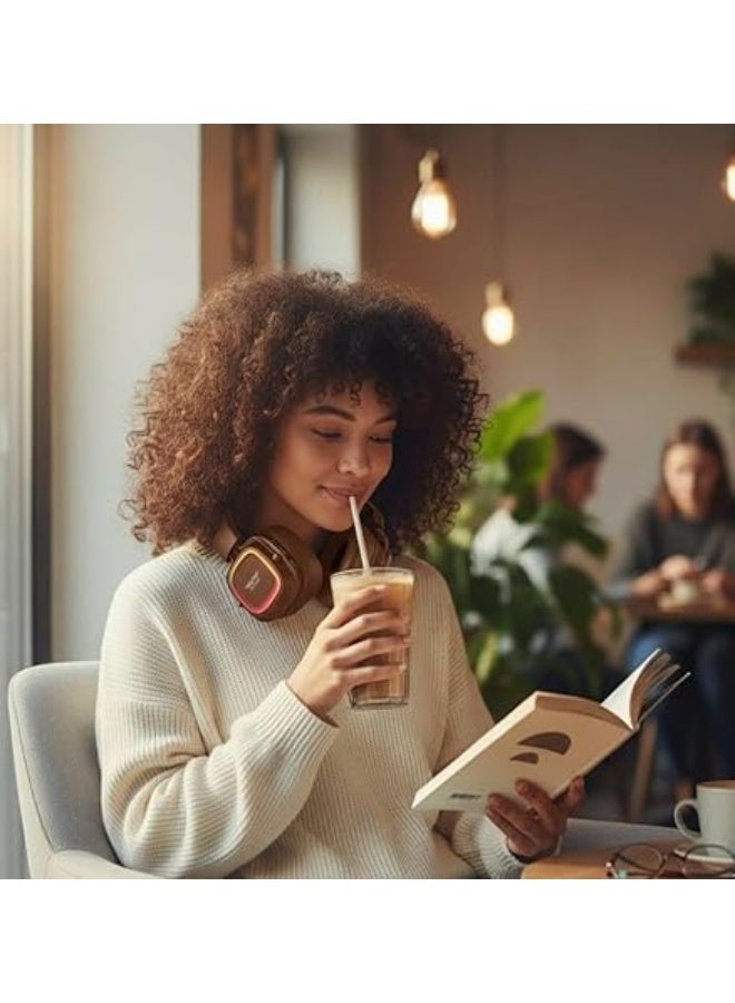 LS-258 Wireless Bluetooth 5.4 Over-Ear Headphones with Type-C Charging, LED Lights, Stereo Sound (Brown) - Image 4